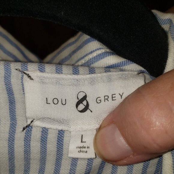Women's Lou Grey White and Blue Striped Shirt - L - Picture 4 of 4